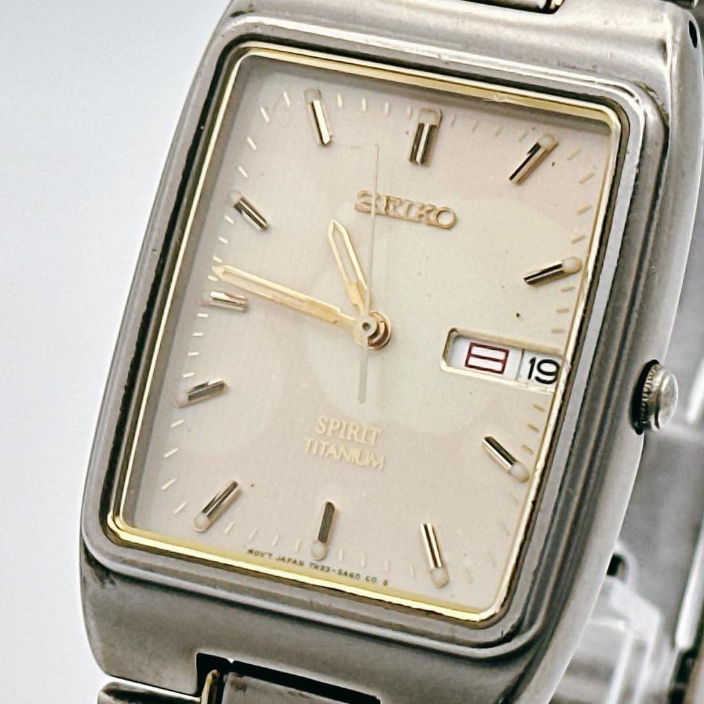 Used Vintage SEIKO SPIRIT Men's Watch Titanium Rectangular Lightweight
