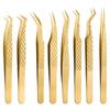 Golden High Precision Net Pattern Eyelash Extension Tweezers, Professional Beauty Lash Feather Clip, Durable False Eyelash Graft