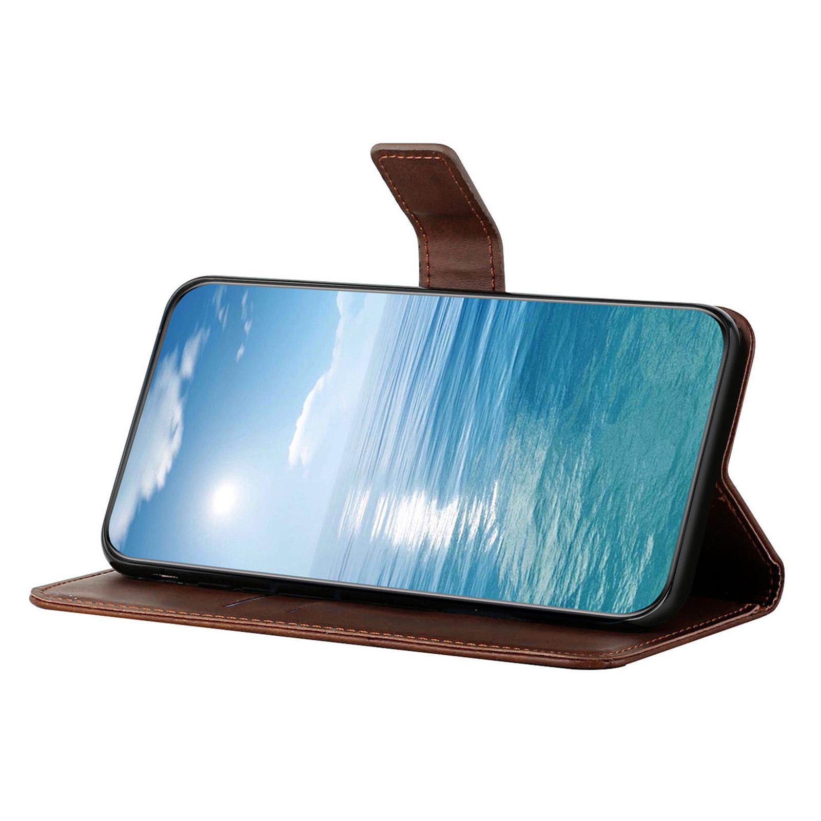 

For Samsung Galaxy S24 FE Leather Case Line Pattern Wallet Phone Cover Brown