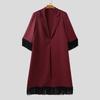 INCERUN Men Lapel Neck Long Sleeve Open Front Tassel Long Blazer Coats