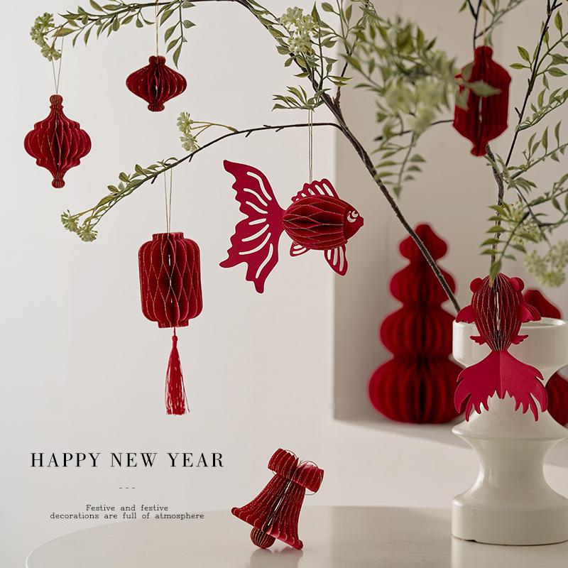 3D Papier Wabenball 2026 Neujahr Hängende Dekoration Papierornamente Frühlingsfest Papierkürbis Ornament Weihnachten Party Deko Vase