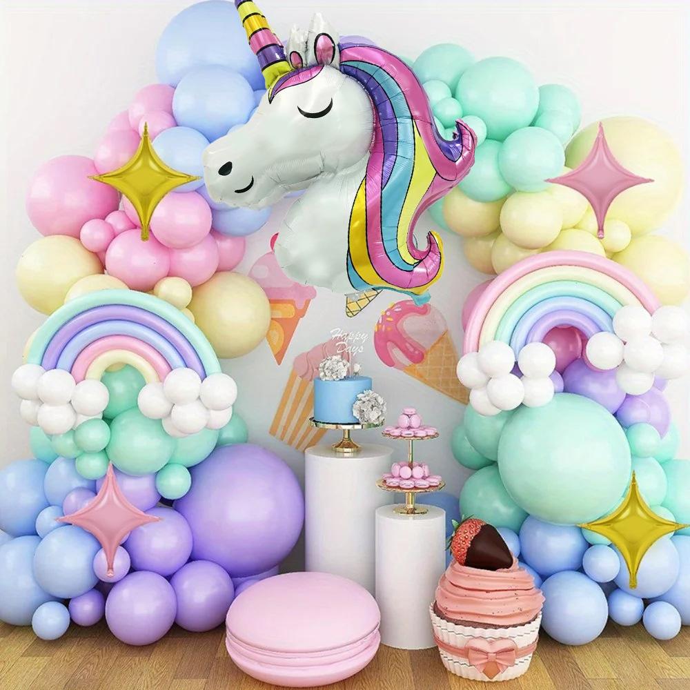 Ballonkettenset Einhorn Hintergrundtuch Szenenarrangement Kindergeburtstagsfeier Ballondekoration Ballon
