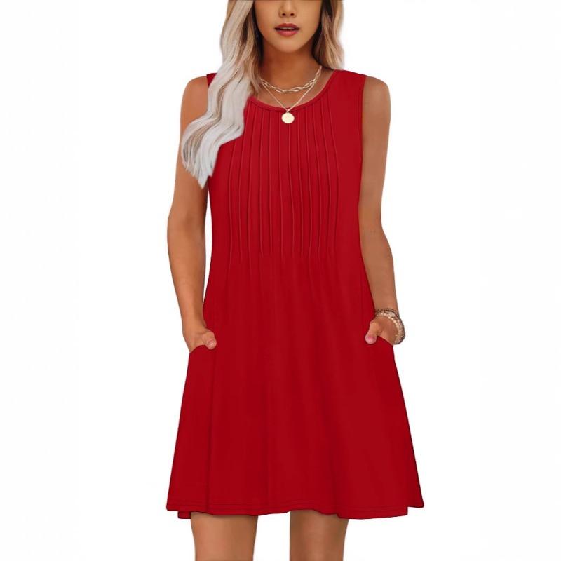 QICED Women's Fashion Summer Spring Sleeveless O-Neck Casual Dresses