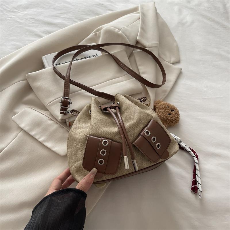Drawstring Fashion Shoulder Messenger Bag Autumn New Versatile Today Popular Bucket Bag High Sense Women