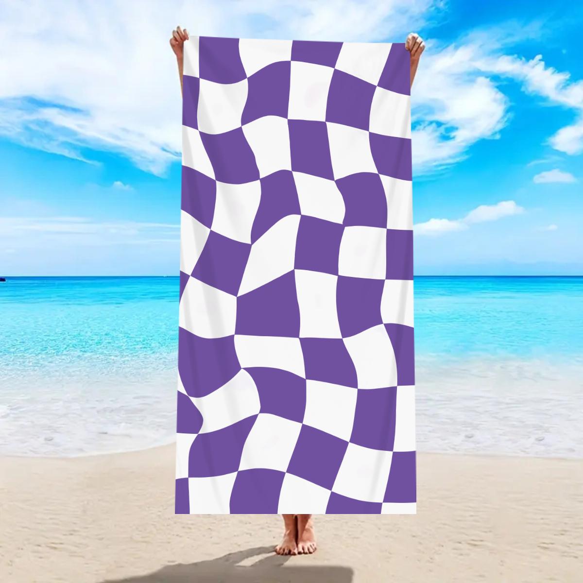 

1pc fashionable colored checkered beach towel, quick drying absorbent swimming beach towel, available in multiple colors W30*H60(CM)