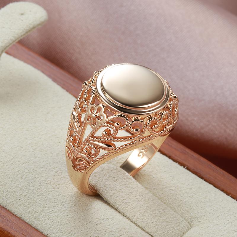 New Design Rose Gold Round Glossy Rings Christmas Gift Hollow Flower Women Jewelry Ethnic Wedding Ring Fashion