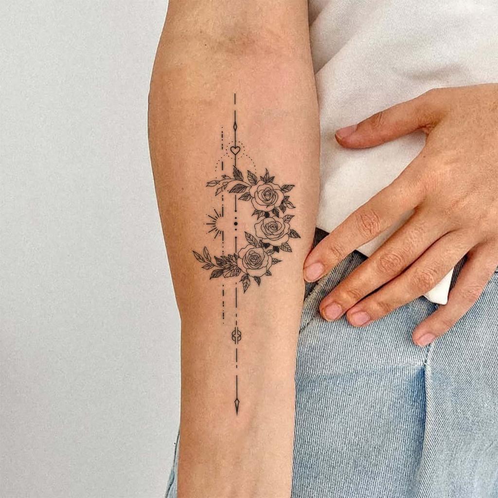 Personalized Tattoo Sticker Waterproof Female Lasting Line Star Moon Flower Line Tattoo Sticker