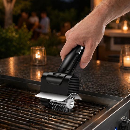 Jijijing Electric BBQ Grill Brush, Cordless Type-C Rechargeable Cleaning Brush with High-Speed Motor, Splash Guard, Stainless Steel Bristles,
