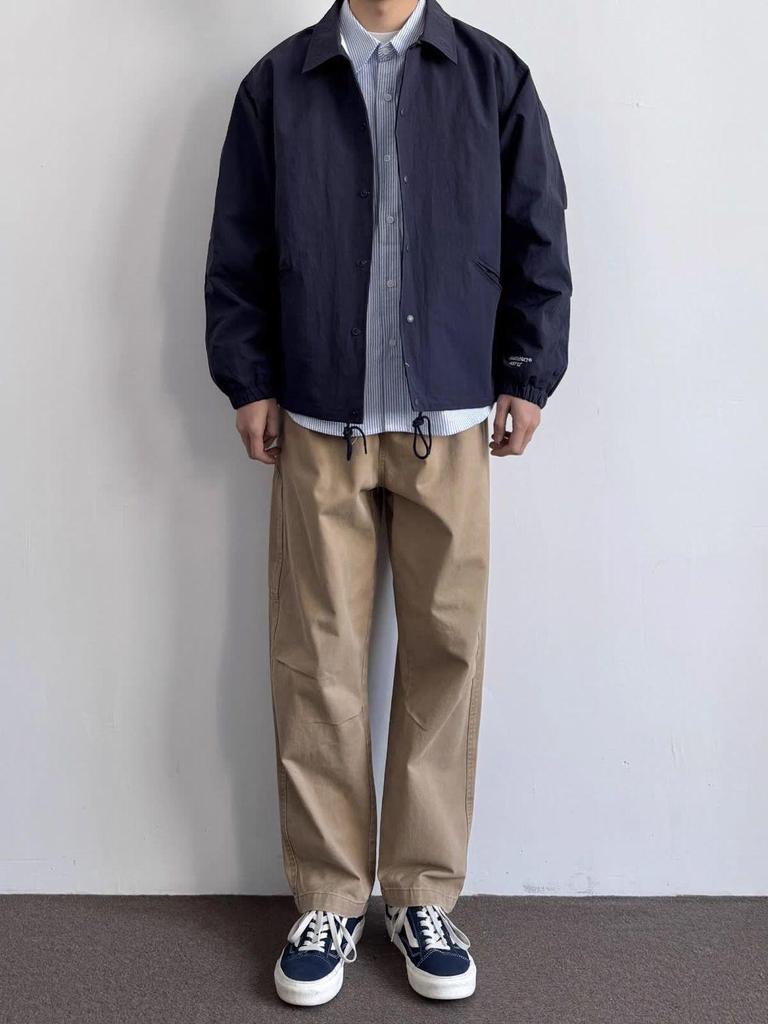 Herren Japanische Retro Locker Geschnittene Coachjacke - Umlegekragen, Vielseitige Unifarbe, Schlichte Frühling/Herbst Arbeitskleidung, Trendiger Uniformstil.