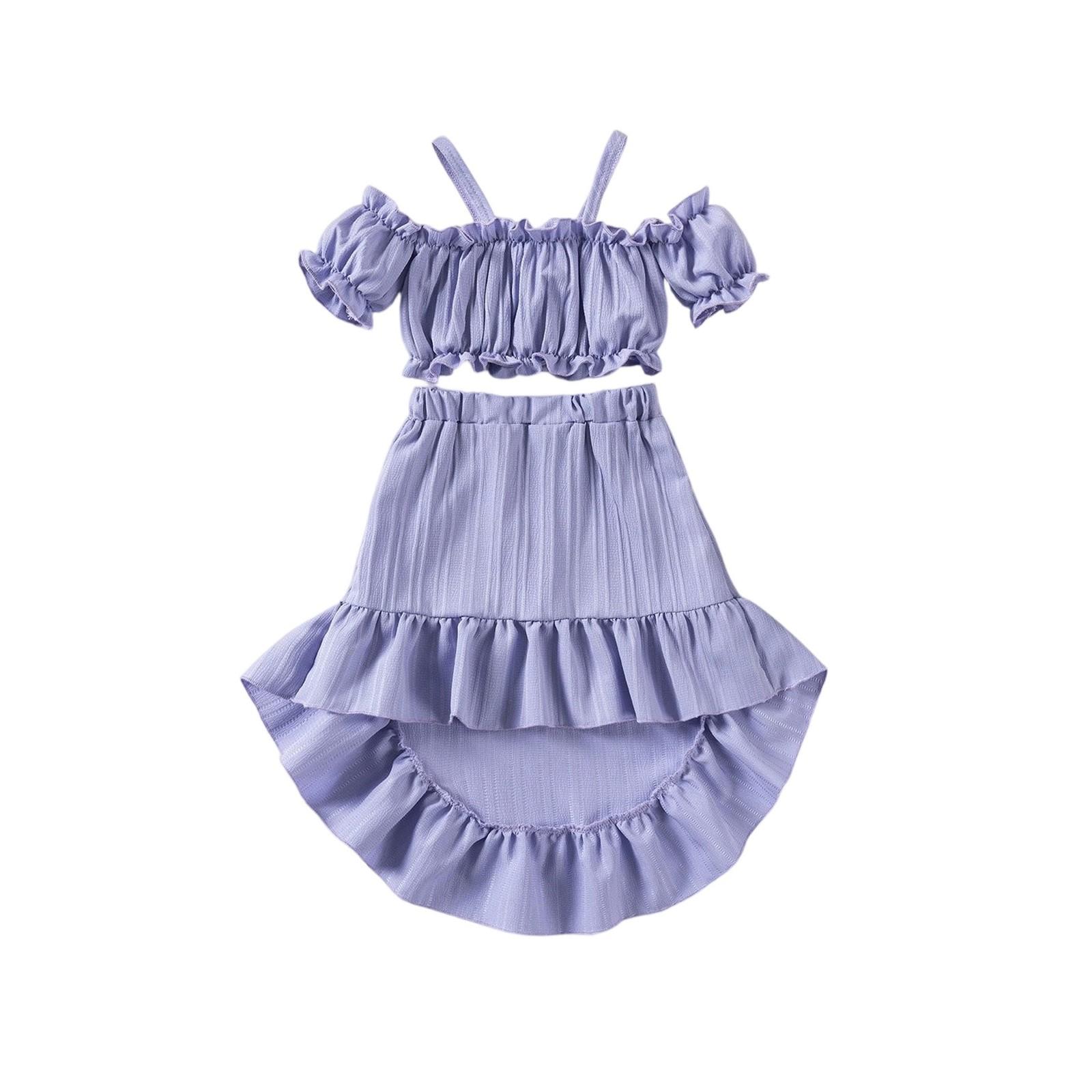 

Комплект для девочек однотонный - топ на бретелях и юбка с воланом 90 фиолетовый