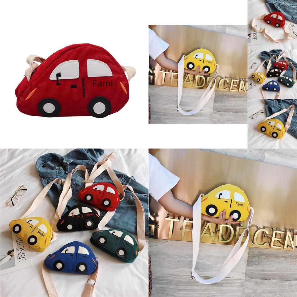 Trendy Corduroy Kids Shoulder Bag Cute Cartoon Car Mini Coin Purse For Girls