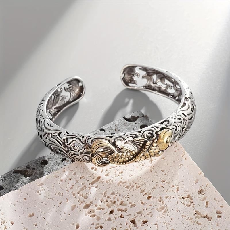 1Fashionable style bracelet with koi fish carving pattern, unisex open bracelet, exquisite jewelry for good luck and wealth, party gift
