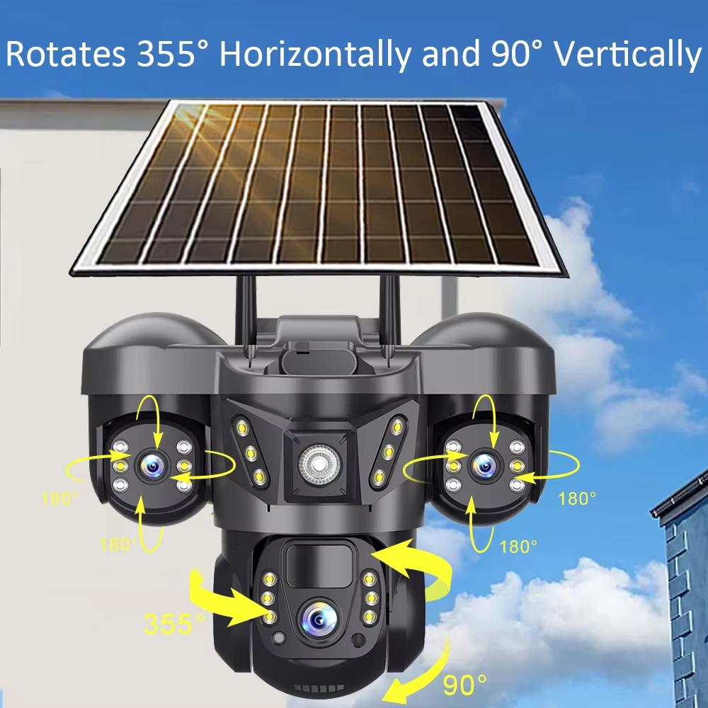 15MP Drei-Objektiv 4G Kamera Solarenergie Außen Wasserdicht PIR Humanoide Erkennung Sicherheits-Videoüberwachung V380 Akkuüberwachung