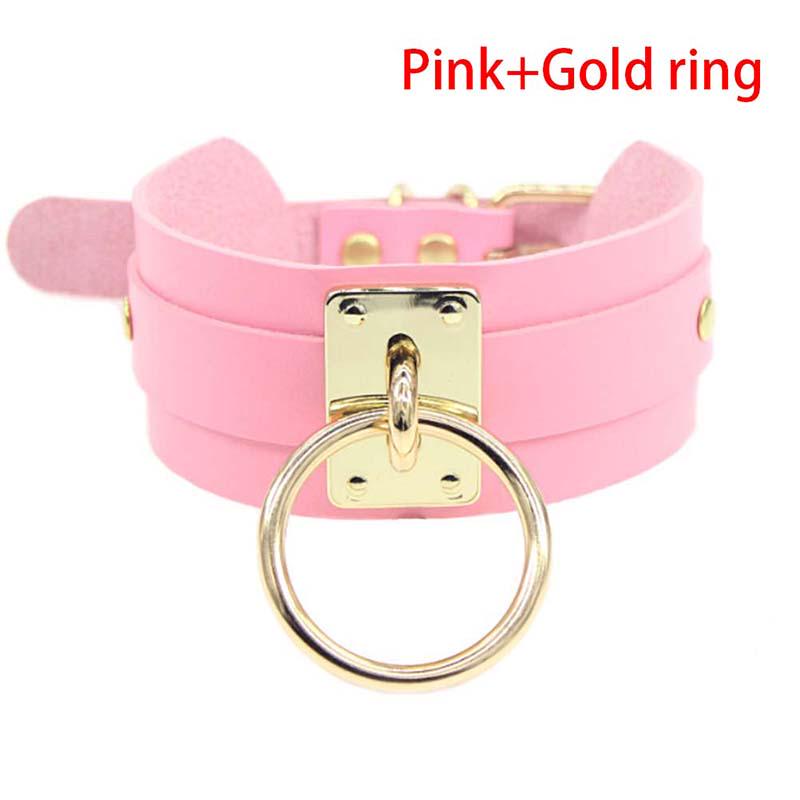 Punk Gothic Breites PU-Leder O-Ring Halsband Choker Halskette Damen