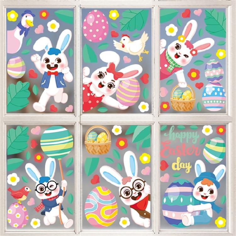 Easter Cartoon Rabbit Static Cling Sticker Window Clings for Homes, Kitchen,