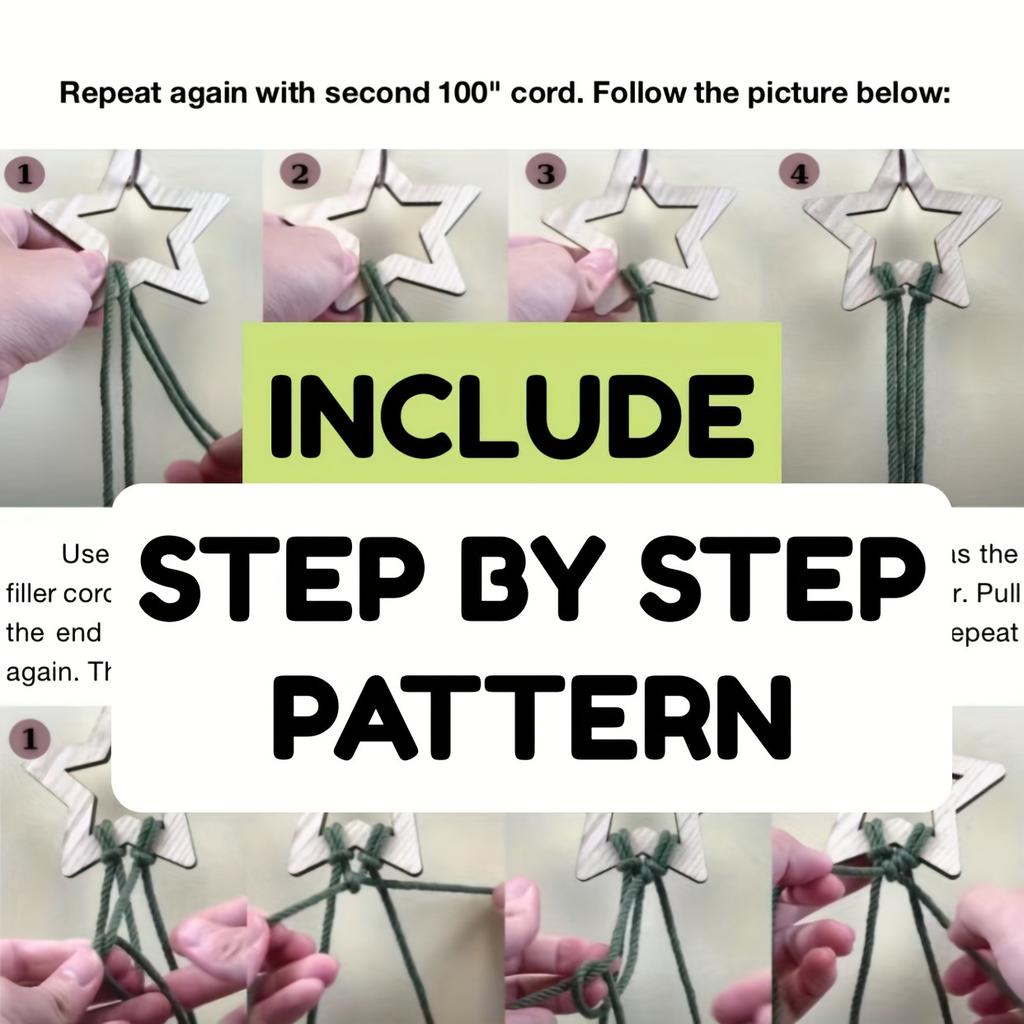 Makramé Vánoční stromek DIY Řemeslná sada, Zelený a béžový polyester, Slavnostní nástěnná dekorace, Perfektní dárek pro rodinu a přátele