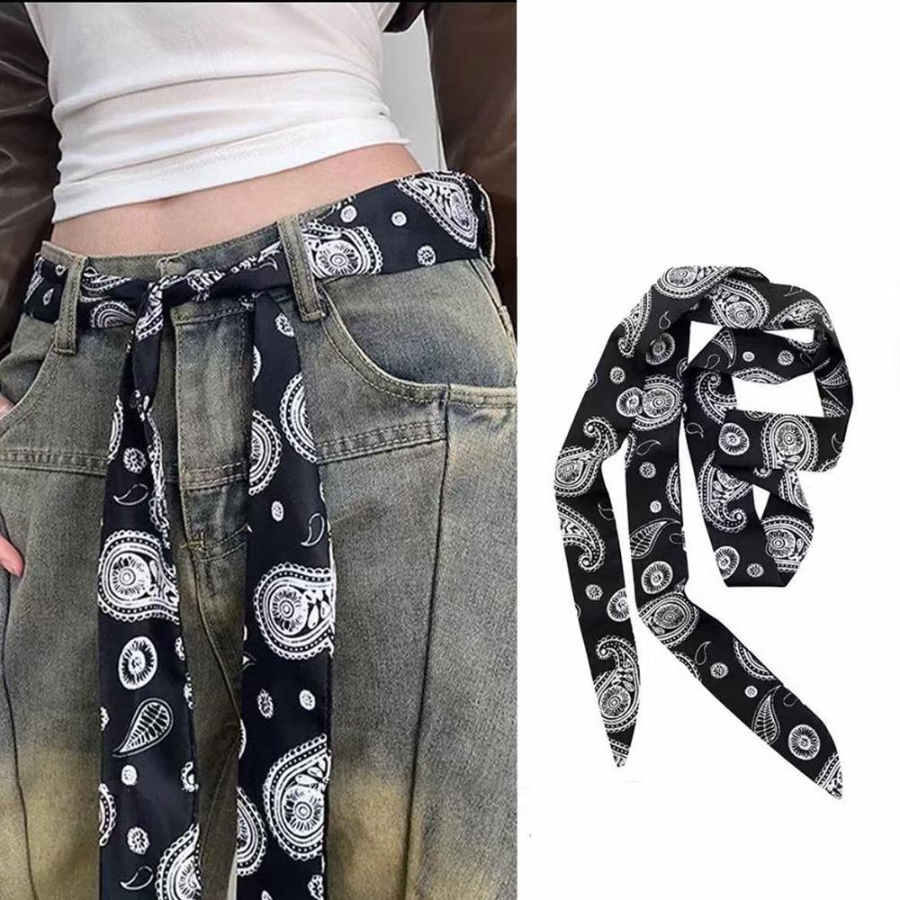 Long Skinny Necktie Scarf Decorative Accessory Striped Neck Tie Striped Waist Belt Women Men