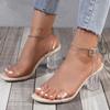 Women PVC Jelly Crystal Chunky Heel Transparent Sandals Sexy Summer High Heels Sandalias Female Pumps Zapatillas Mujer