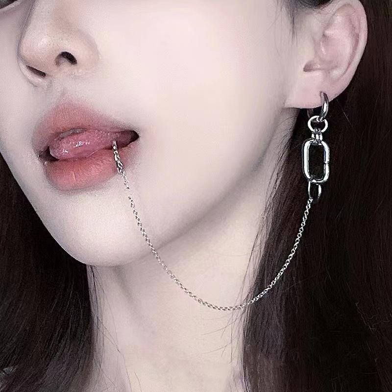 Hole-less Lip Clip One-piece Dark Cool Earrings for Women