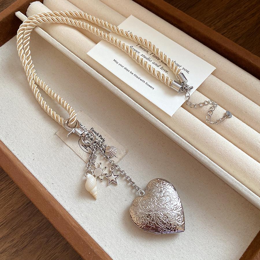 

Fashion Shell Pendant Necklaces Women Heart Long Removable Keychain Sweater Chains Minimalist Design Daily Wear Gift Accessories белый