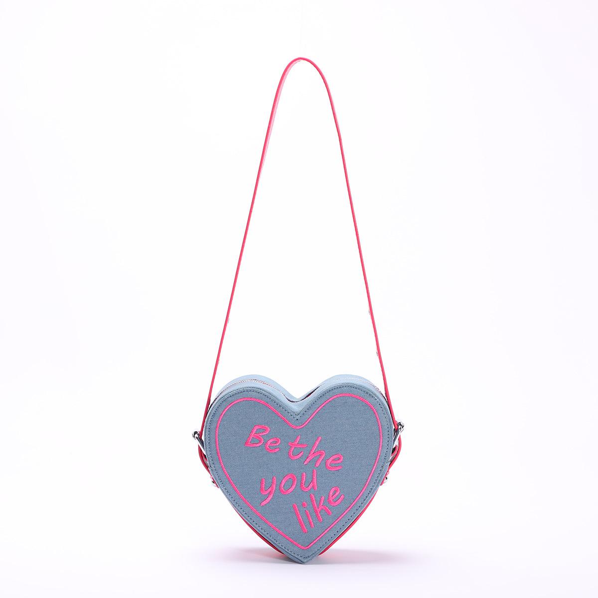New Women s Bag Love Bag Denim Fashion Sweet Letter Embroidery Trendy Heart Underarm Belt Shoulder Bag розы красного