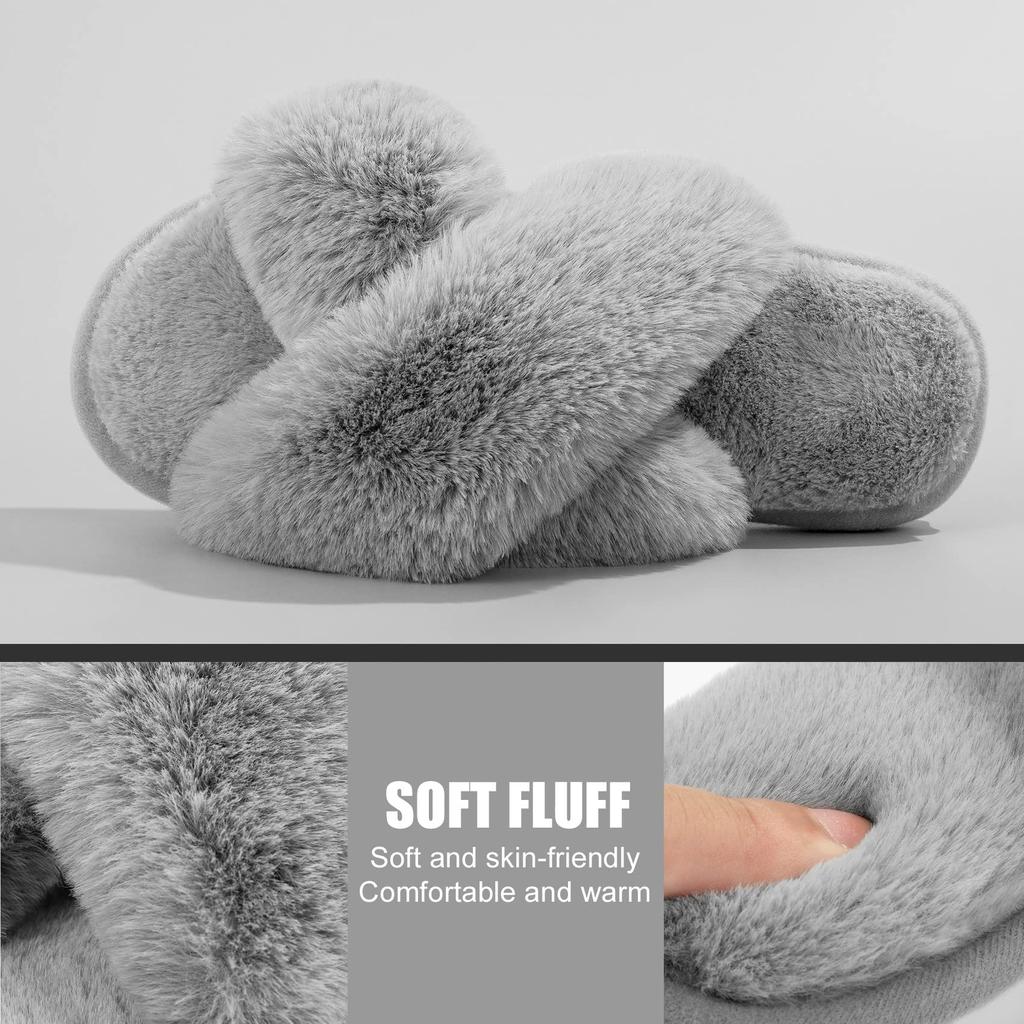 Fashion Comwarm Winter Fluffy Fur Slippers Women Fashion Plush Fuzzy Slippers Indoor Open Toe Flats Cotton Shoes House Furry Slippers