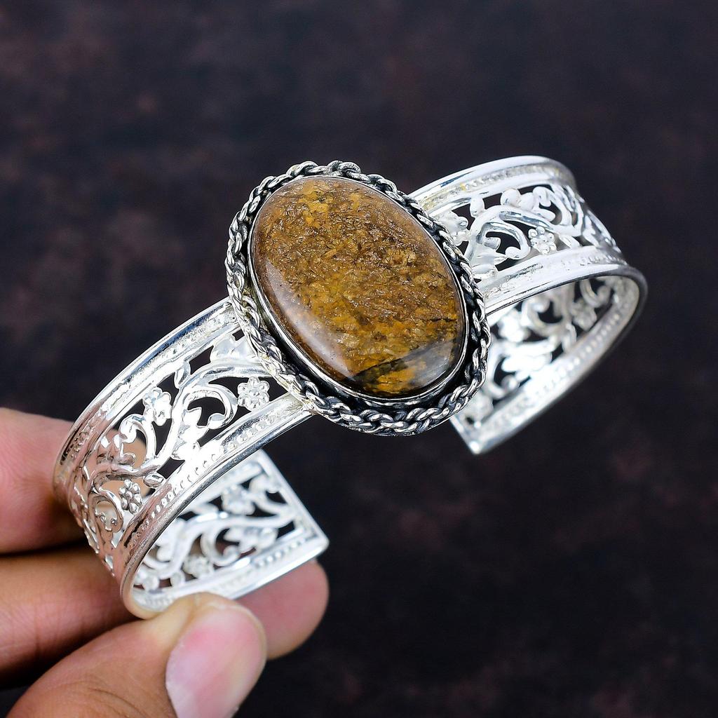 Bronzit Manschettenarmband 925er Sterling Silber Armreif Edelstein Schmuck verstellbarer Armreif Designer Manschettenarmband handgefertigter Schmuck Geschenke für Frauen