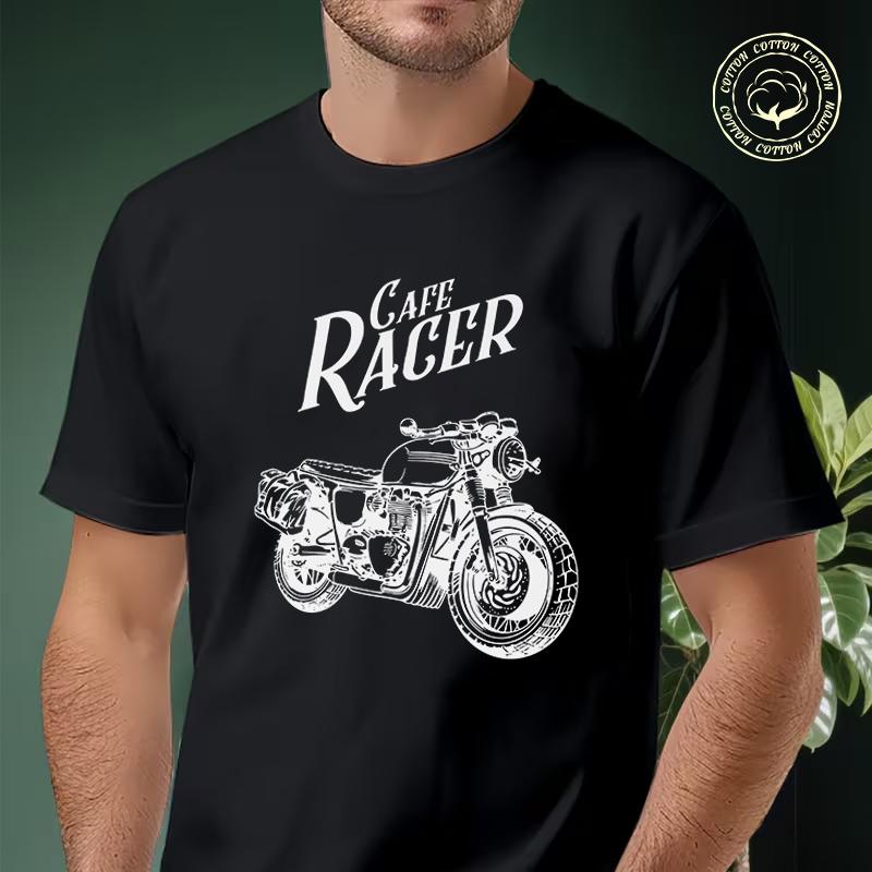Cafe Racer Motorcycle Men's Moto T Shirt Casual Dress High Quality Mens Cotton Round Neck Short