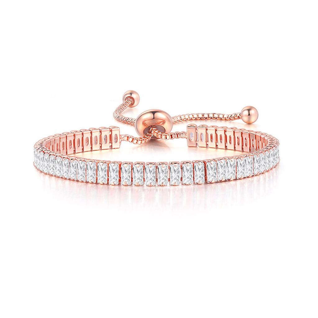Women Metal Round Bead Square Zircon Chain  Bracelet