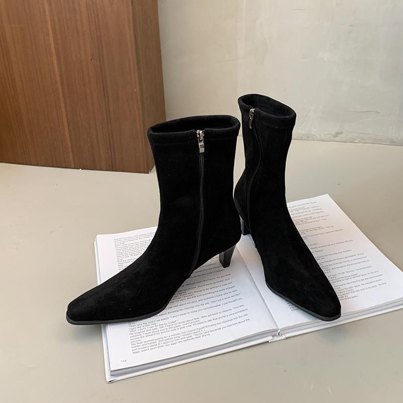 Autumn Street Style Pointed Toe Slim Women Ankle Boots Fashion Square Heels Shoes Female Modern Short Booties