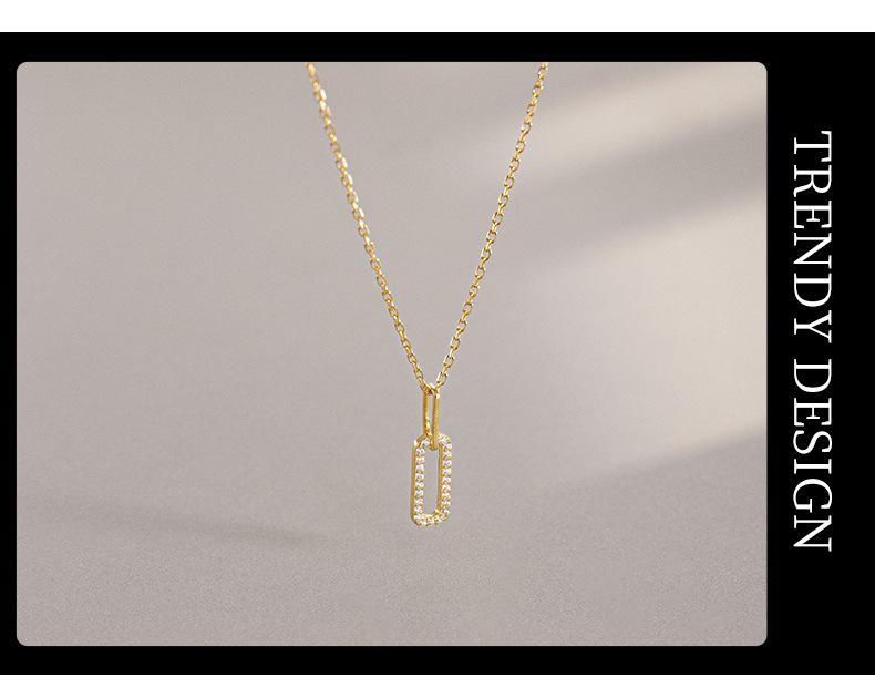 Banyan Tree S925 Silver Geometric Paperclip Necklace with Sparkling Diamond