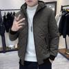 Men's Winter Hooded Warm Jacket Lined Cotton Warm Jacket Diamond Plaid Outdoor Casual Jacket