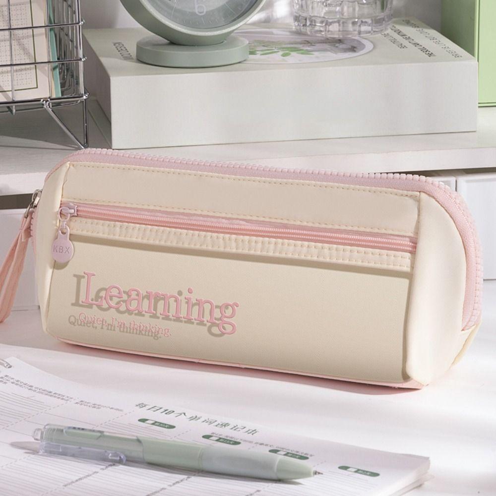 Creative Canvas Pen Bag Translucent Large Capacity Pencil Case Dirt-proof Stationery Bag Students розовый