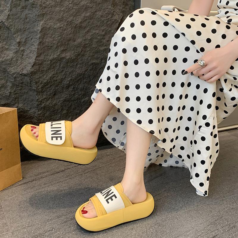 Velcro platform slippers women's new summer wear versatile letter sandals beach cool slippers
