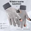 Suede Warm Gloves for Men and Women, Winter Fleece-Lined Touchscreen Outdoor Running and Cycling Gloves, Two-Finger Half-Finger Gloves