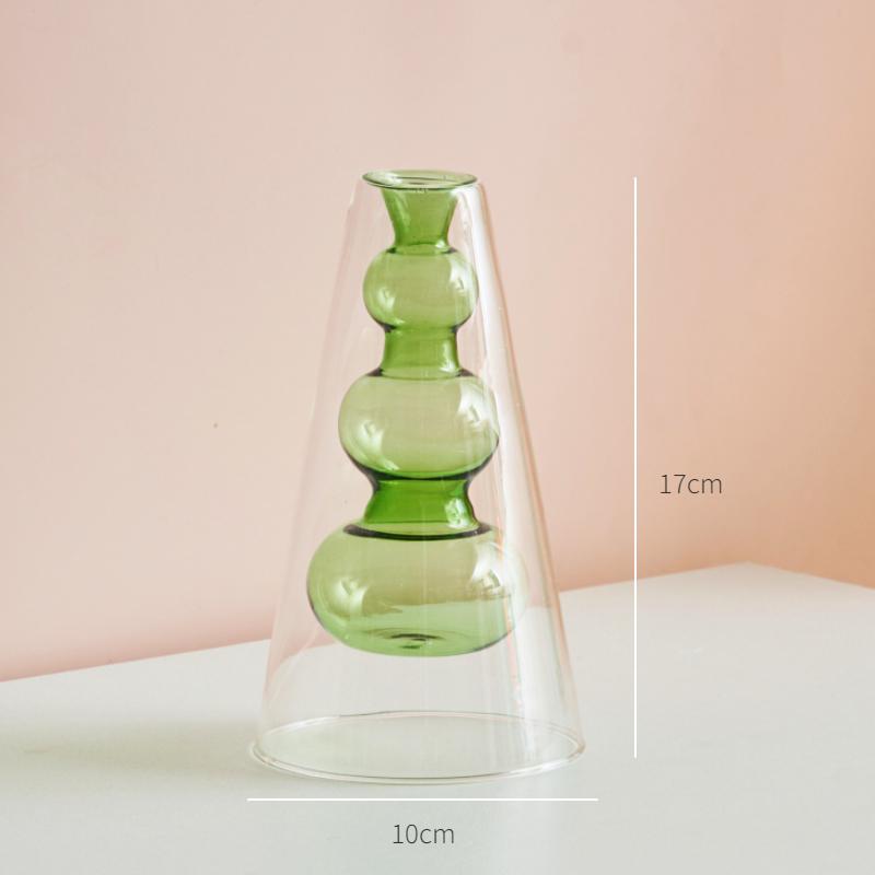 Nordische moderne doppelwandige Vase, kreative hydroponische transparente Glasvase, Wohnzimmer-Desktop-Dekor, personalisiertes Kunstornament