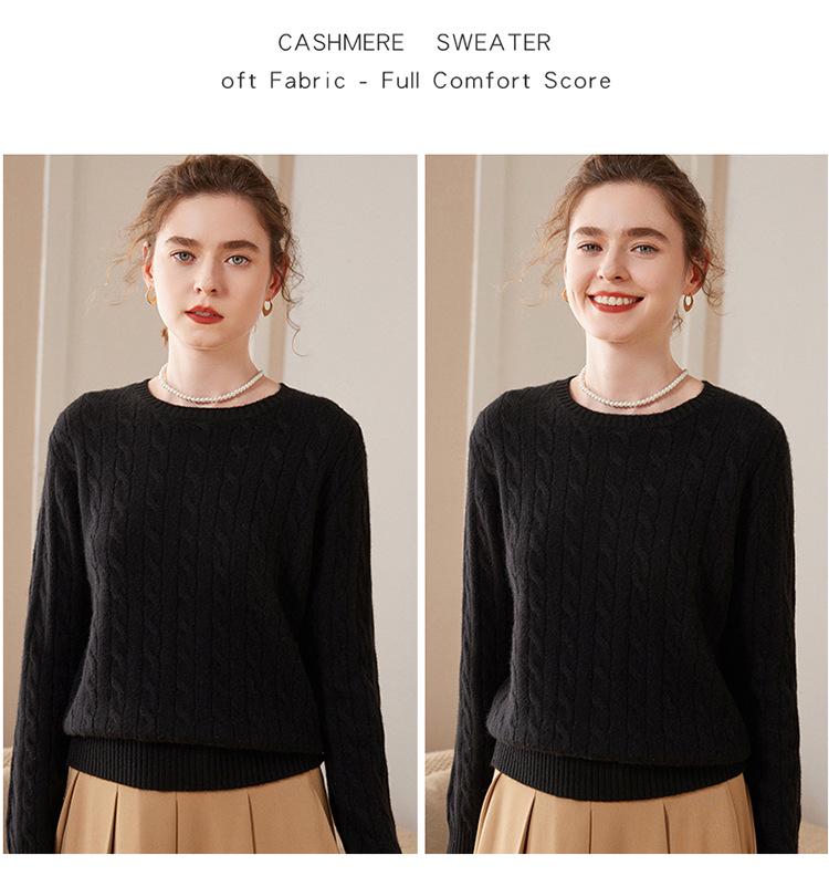 Women's Cashmere Knit Pullover: Thick Slim-Fit Round Neck Sweater for Autumn & Winter
