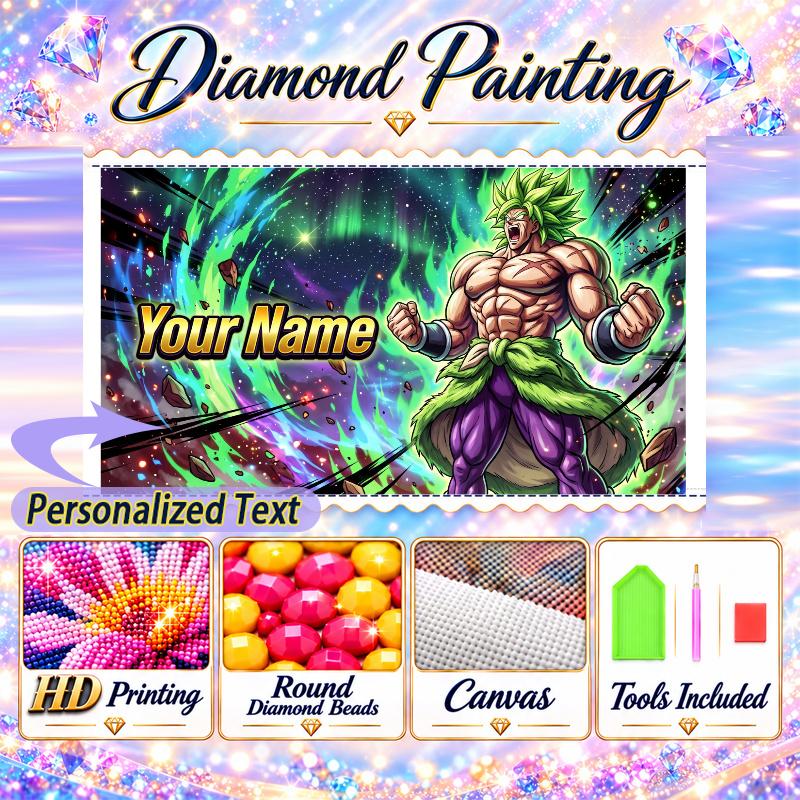Personalized Broly Diamond Art Custom Name 5D Diamond Painting Full Drill DIY Craft