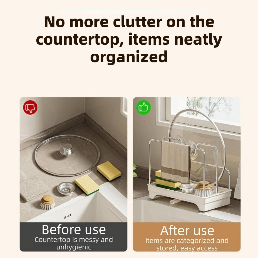 Stable Pot Cover Shelf Stainless Steel Sponge Holder Practical Pot Lid Rack  Counter-top Storage