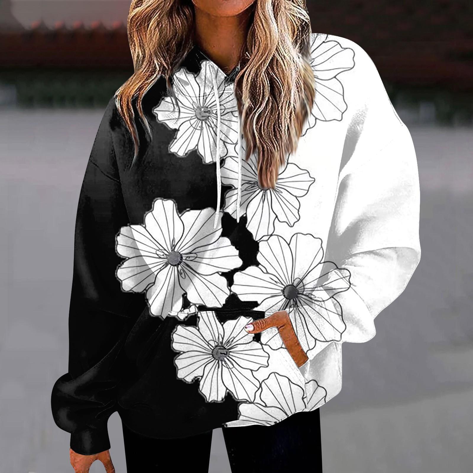 

Женская мода, свободная повседневная толстовка с длинным рукавом и цветочным принтом, толстовка с принтом листьев, топ XL серебряный