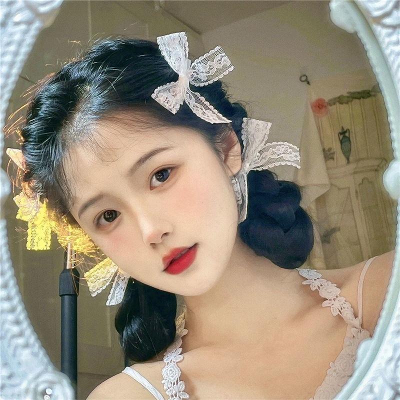 Cute Lace Small Butterfly Knot Hairpin Summer Side-parting Clip Headwear Edge Clip Ethereal Double-sided Hairpin