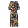 Women's Long Vintage Bohemian Pleated Sleeve Waist Print Dress