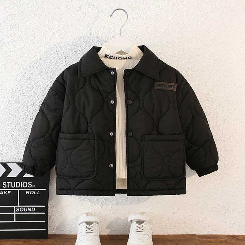 Autumn Kids Jacket Winter Boys Solid Color Thick Plus Velvet Warm Coat Teen Children Outerwear Clothing