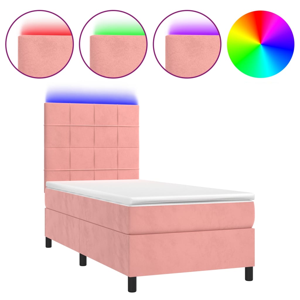 Vidaxl Continental Bed with Mattress and LED, Pink Velvet 100X200Cm