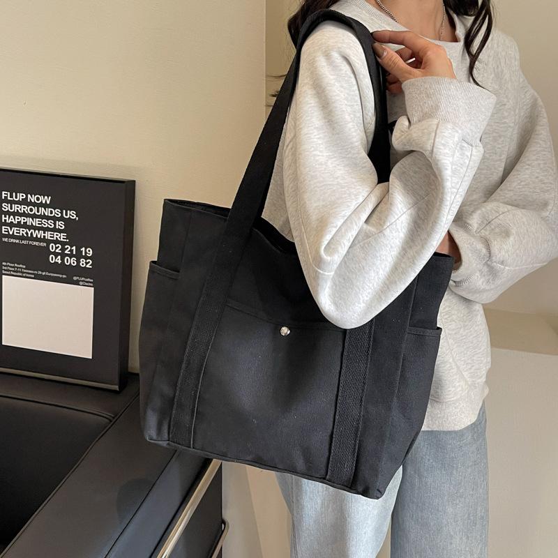 Korejský design z plátěné tašky, ležérní jednobarevná kabelka, moderní velkokapacitní kapesní taška přes rameno