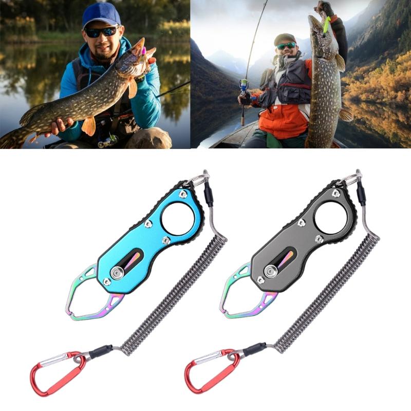 Portable Mini Fish Lip Gripper Stainless Steel Fish Holder Tool Grabber Fish Catcher with Coiled Lanyard Easy to Use