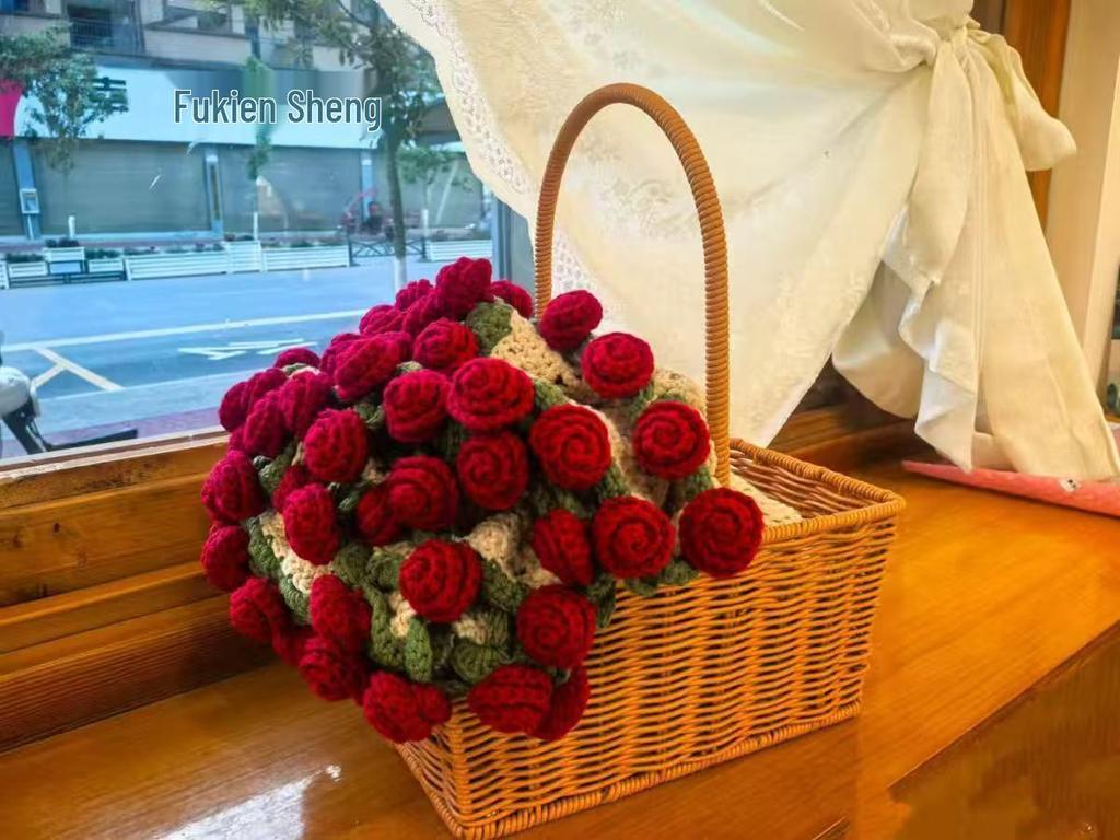 Hand-Knitted Rose Bouquet Crochet Blanket Shawl