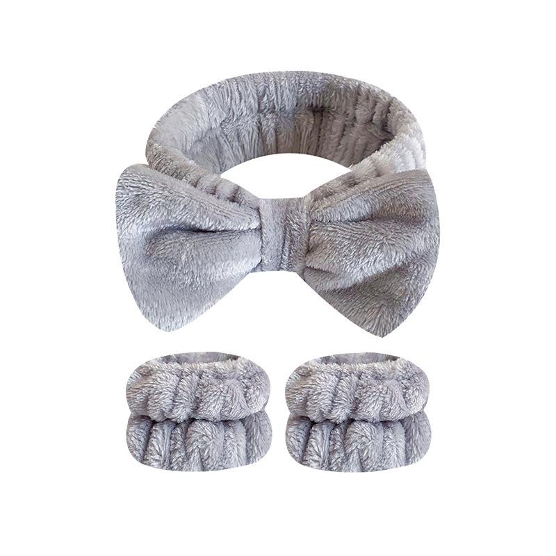 

Повязки для мытья лица для женщин, повязки для волос из кораллового флиса, водонепроницаемые повязки на манжетах, впитывающие браслеты, повязка на голову, набор аксессуаров для волос серый