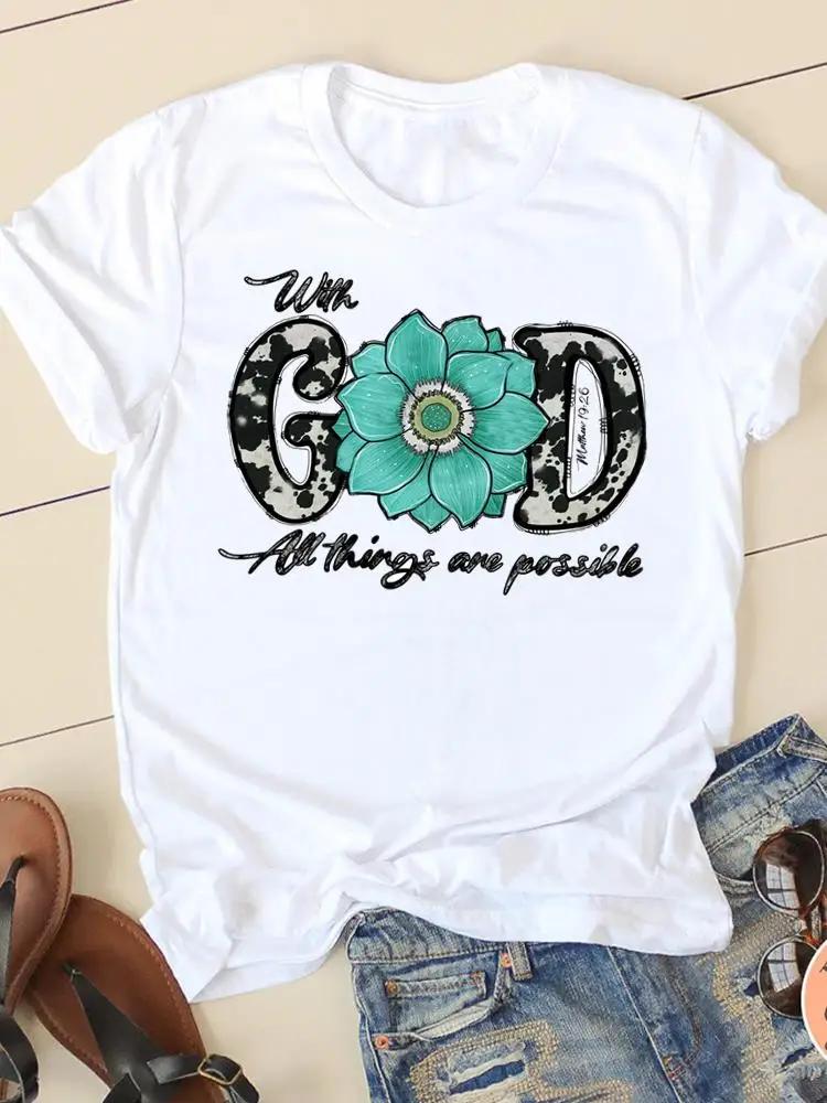 Clothing Casual FeUnisex Tshirts Ladies Graphic Letter Style Cute Sweet Sleeve Fashion Women Print Tees Faith Aesthetic Clothes