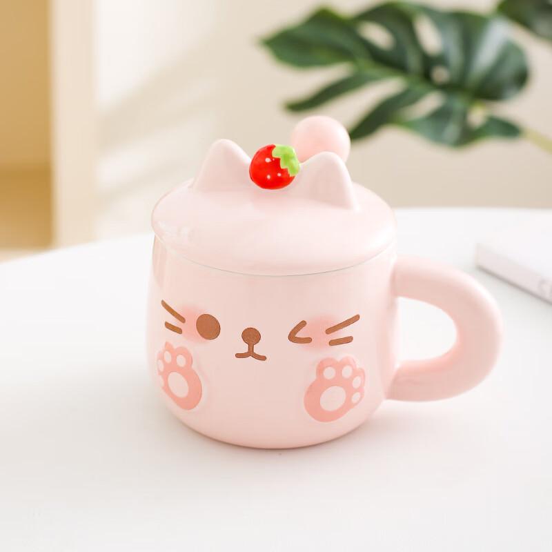 Cute Cat Ceramic Mug with Lid and Spoon